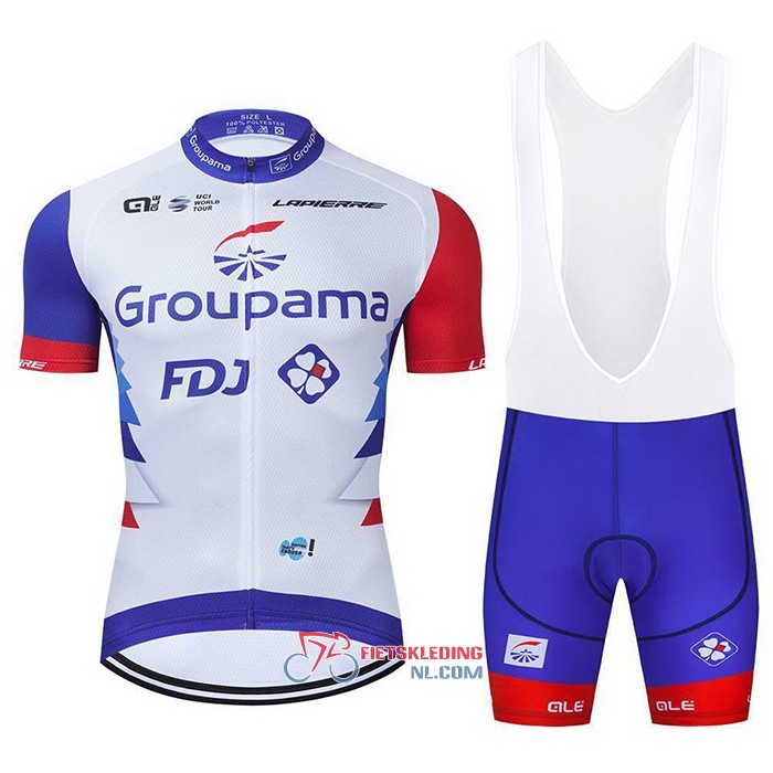 Groupama-FDJ Fietsshirt Met Korte Mouwen 2021 en Korte Koersbroek Rood Blauw Wit